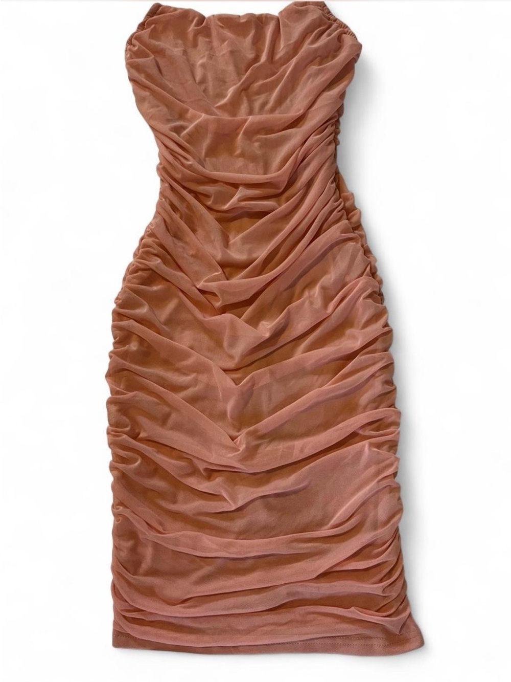 Strapless Ruched Bodycon Dress in Dusty Coral